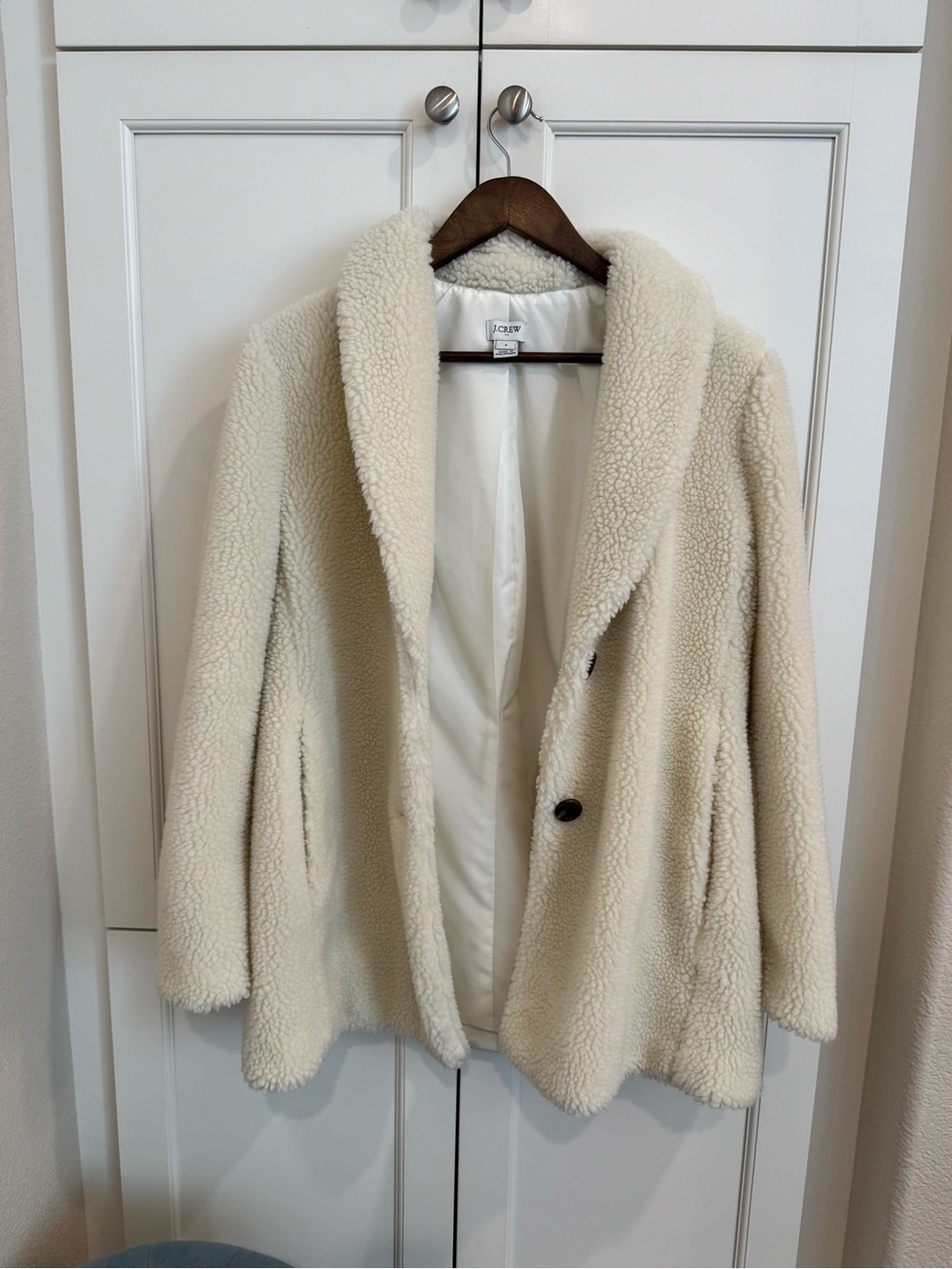 J.Crew Teddy Fleece Shawl Collar Coat Cream Small